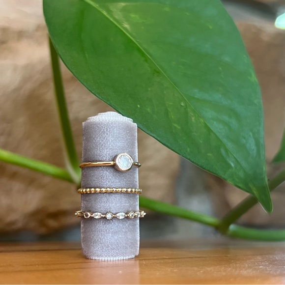 Jewelry - Set of 3 Brass Stacking Rings (Cubic Zirconia)